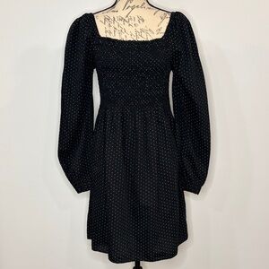 GAP cotton smocked square neck polka dot long sleeve dress small TALL